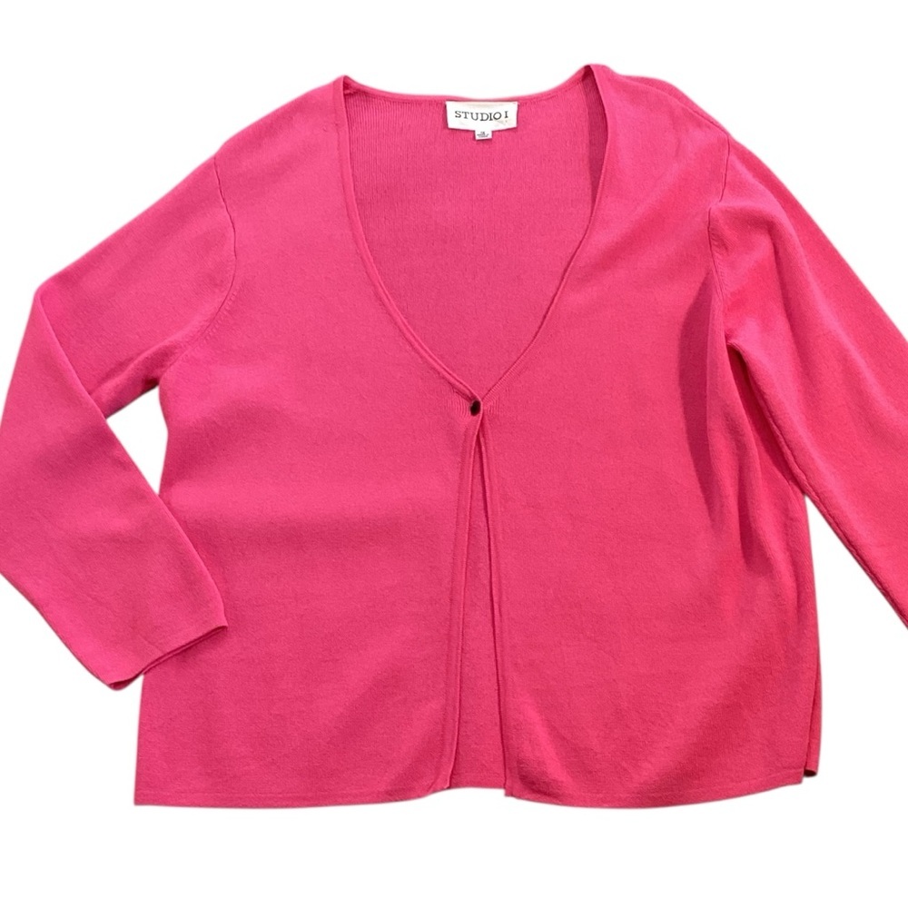 Studio I Viscose Knit One Button‎ Fuchsia Pink Cardigan, Size 12